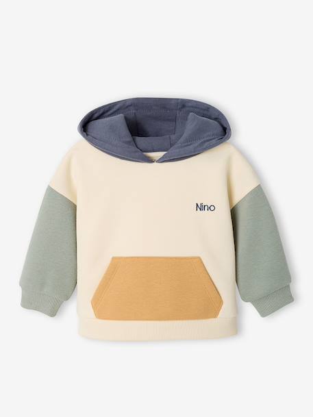 Personalised baby hooded sweatshirt sage green - vertbaudet enfant 