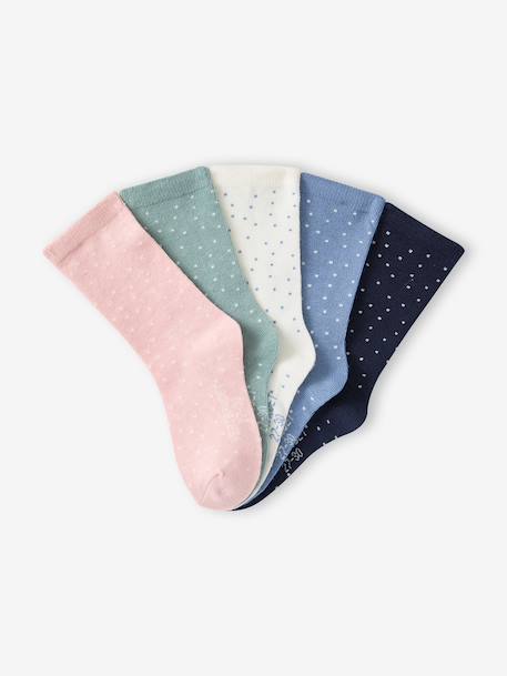 Pack of 5 Pairs of Dotted Socks for Girls dusky pink+pale pink+rose+rosy - vertbaudet enfant 