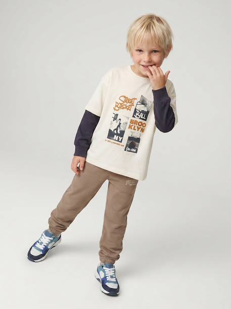 Jogging bottoms for boys beige+fir green+navy blue - vertbaudet enfant 