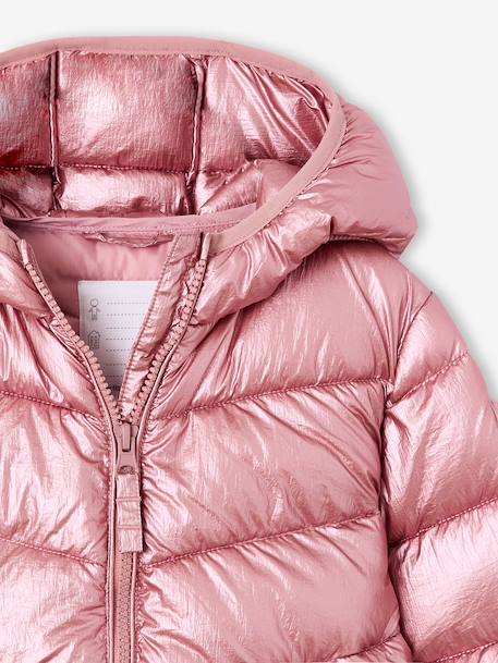 Lightweight hooded puffer jacket with a shimmer effect for girls pale pink+rose - vertbaudet enfant 