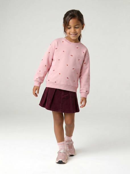Long-sleeved sweatshirt for girls ecru+pale pink - vertbaudet enfant 