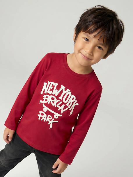 T-shirt manches longues garçon anthracite+blanc+cappuccino+rouge+vert sauge - vertbaudet enfant 