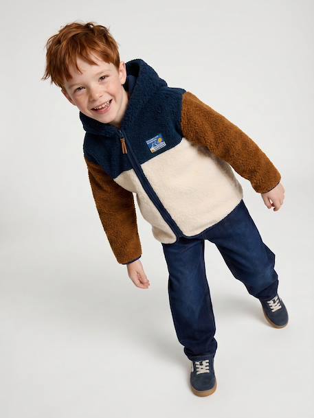 Zip-up hooded cardigan for boys fir green+medium blue - vertbaudet enfant 