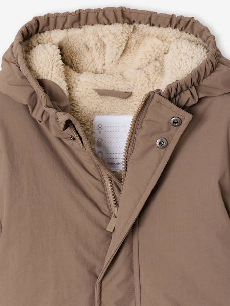 Parka garçon à capuche doublure sherpa kaki+noir+taupe+vert sauge - vertbaudet enfant 