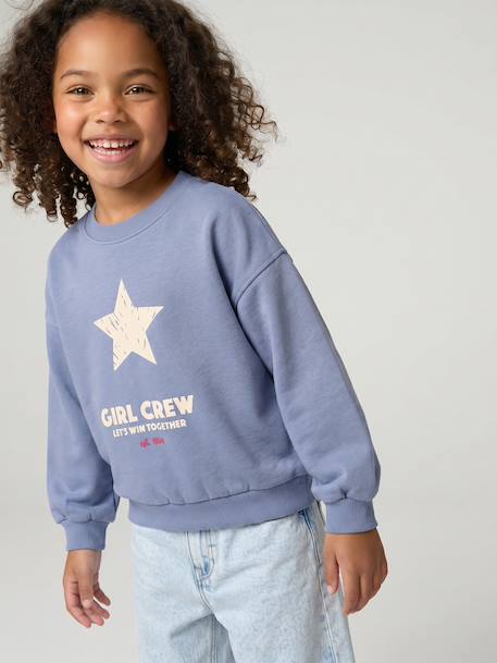 Crewneck sweatshirt with long sleeves for girls chambray blue+marl grey - vertbaudet enfant 