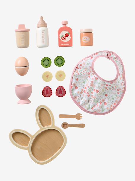 FSC®100% wooden doll mealtime set rose - vertbaudet enfant 