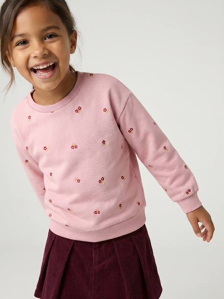 Long-sleeved sweatshirt for girls ecru+pale pink - vertbaudet enfant 