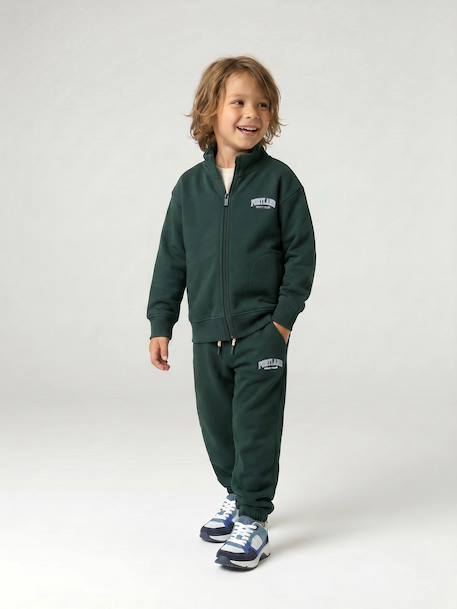 Zipped sweatshirt for boys with a trucker neck fir green+navy blue+red - vertbaudet enfant 