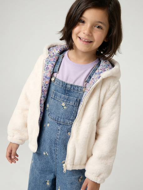 Coupe-vent fille à capuche réversible léopard/sherpa beige+vanille - vertbaudet enfant 