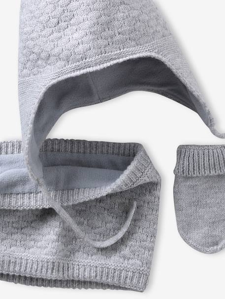 Ensemble bébé bonnet, snood et moufles gris chiné - vertbaudet enfant 