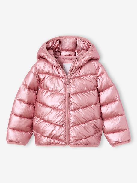 Lightweight hooded puffer jacket with a shimmer effect for girls pale pink+rose - vertbaudet enfant 