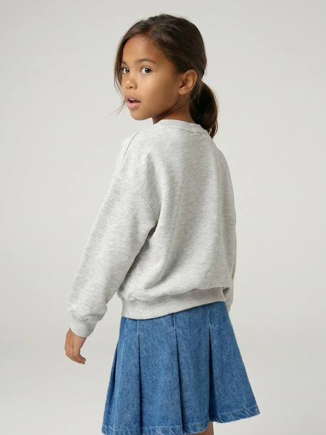 Crewneck sweatshirt with long sleeves for girls chambray blue+marl grey - vertbaudet enfant 