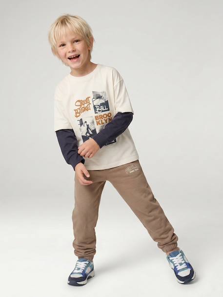 Long-sleeved layered-effect T-shirt for boys ecru - vertbaudet enfant 