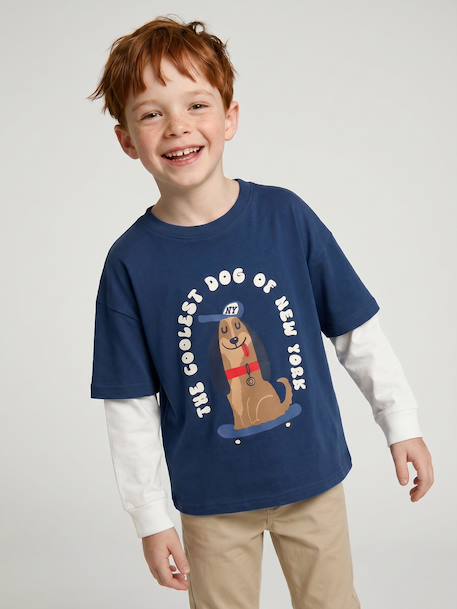 T-shirt manches longues garçon effet superposé marine - vertbaudet enfant 