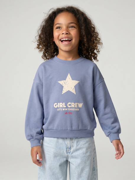 Crewneck sweatshirt with long sleeves for girls chambray blue+marl grey - vertbaudet enfant 