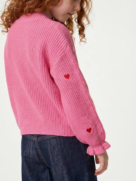 Pull fille manches longues col rond écru+marine+rose - vertbaudet enfant 