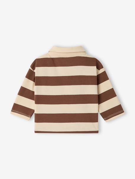 Striped long-sleeved baby polo shirt cocoa+grey blue - vertbaudet enfant 