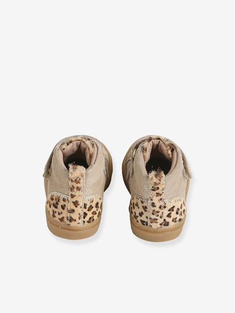 Basket bébé fille cuir à scratchs beige imprimé+jaune d'or - vertbaudet enfant 