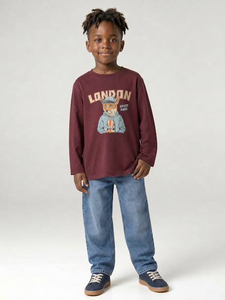 Long-sleeved T-shirt for boys bordeaux red+marl white+slate grey - vertbaudet enfant 
