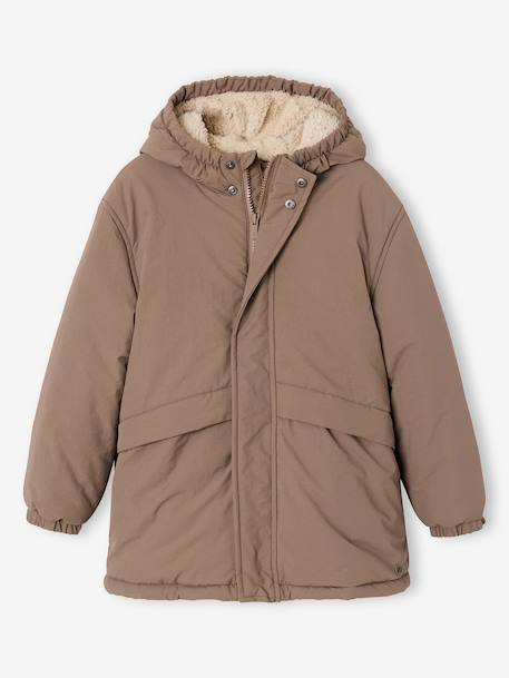Hooded Sherpa-Lined Parka for Boys black+khaki+sage green+taupe - vertbaudet enfant 