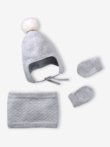 Ensemble bébé bonnet, snood et moufles gris chiné - vertbaudet enfant 