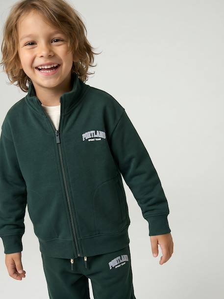 Zipped sweatshirt for boys with a trucker neck fir green+navy blue+red - vertbaudet enfant 