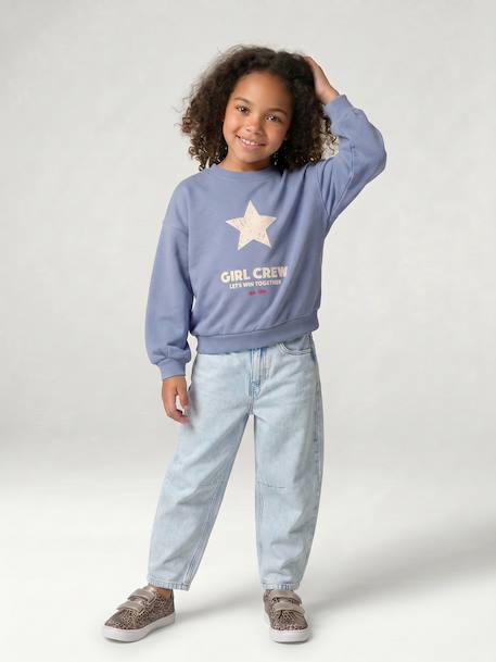 Sweat fille col rond manches longues bleu chambray+gris chiné - vertbaudet enfant 