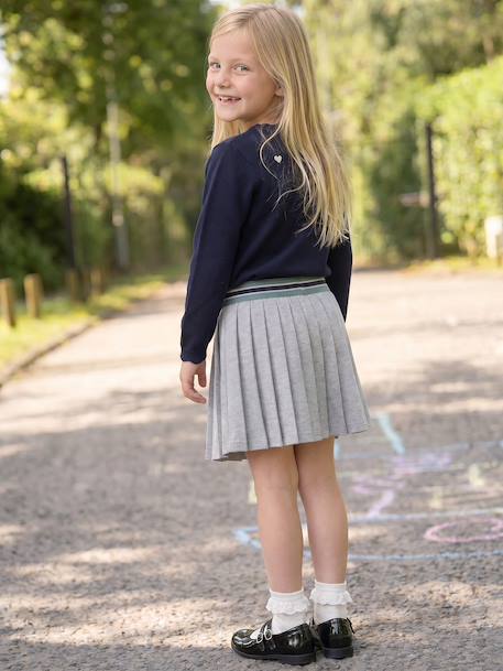 Jupe plissée en molleton fille gris chiné - vertbaudet enfant 