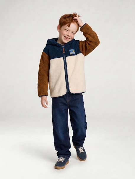 Zip-up hooded cardigan for boys fir green+medium blue - vertbaudet enfant 