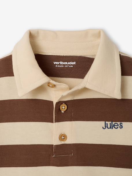 Striped long-sleeved baby polo shirt cocoa+grey blue - vertbaudet enfant 