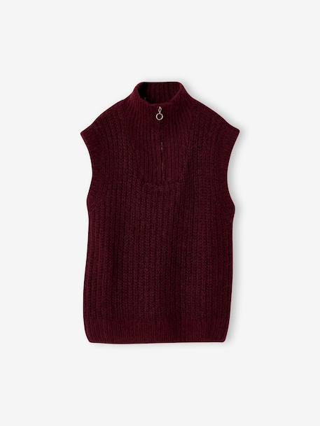 Sleeveless Trucker Jumper for Girls, JONEN bordeaux red+marl grey - vertbaudet enfant 