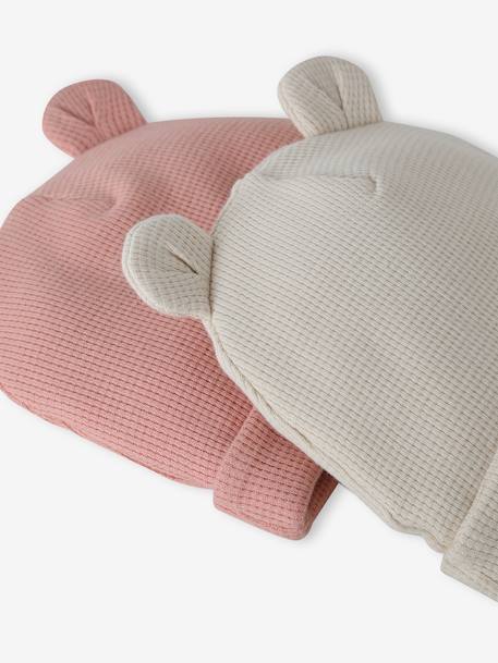 Pack of 2 Beanies with Bear Ears for Newborns ecru+pale blue+rosy - vertbaudet enfant 