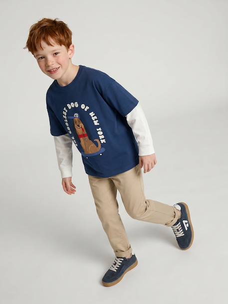 Pantalon garçon esprit chino facile à enfiler beige+marine - vertbaudet enfant 