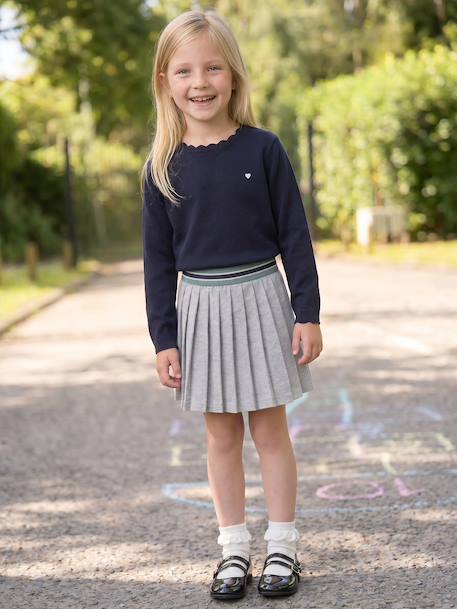 Fleece Pleated Skirt for Girls, JONEN marl grey - vertbaudet enfant 