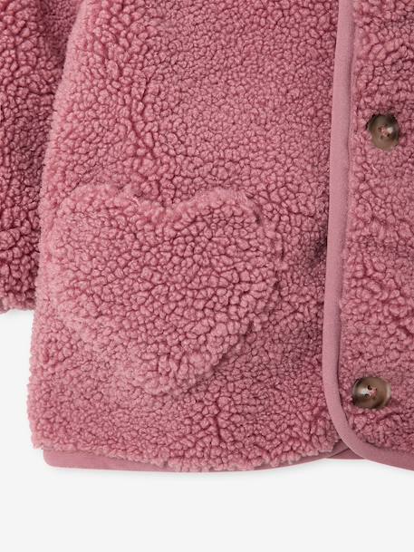 Sherpa hooded coat for babies with 'leopard' print lining beige+old rose - vertbaudet enfant 