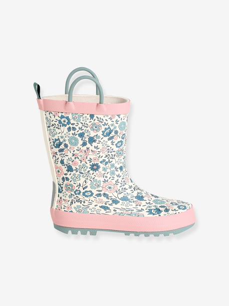 Printed Rubber Wellies for Children, Designed for Autonomy ecru+printed blue+set pink - vertbaudet enfant 