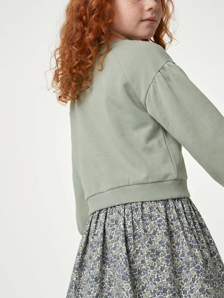 Dual Fabric Dress for Girls anthracite+ecru+mauve+sage green - vertbaudet enfant 