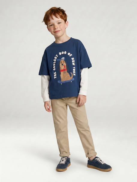 Easy-to-put-on chino-style trousers for boys beige+navy blue - vertbaudet enfant 