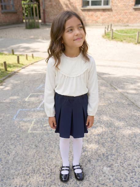 Top with Detail in Broderie Anglaise, for Girls ecru+GREEN DARK SOLID+mauve+navy blue+pale blue - vertbaudet enfant 