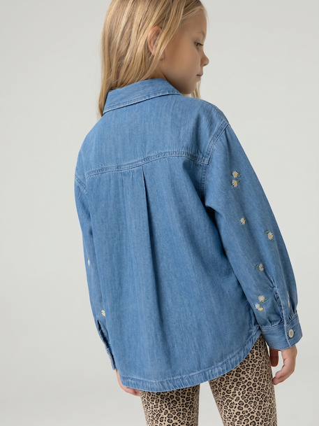 Embroidered Long-sleeved shirt for girls denim blue - vertbaudet enfant 