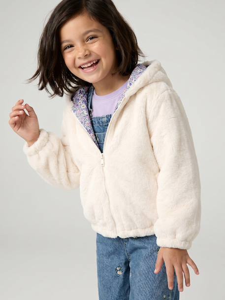 Reversible Leopard/Sherpa Windcheater with Hood for Girls beige+vanilla - vertbaudet enfant 