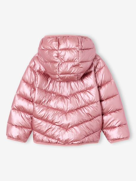 Lightweight hooded puffer jacket with a shimmer effect for girls pale pink+rose - vertbaudet enfant 