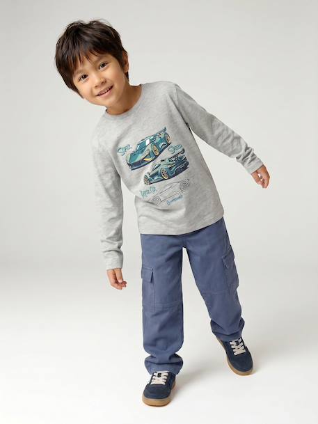 Top with Fun Motif for Boys ecru+marl grey - vertbaudet enfant 