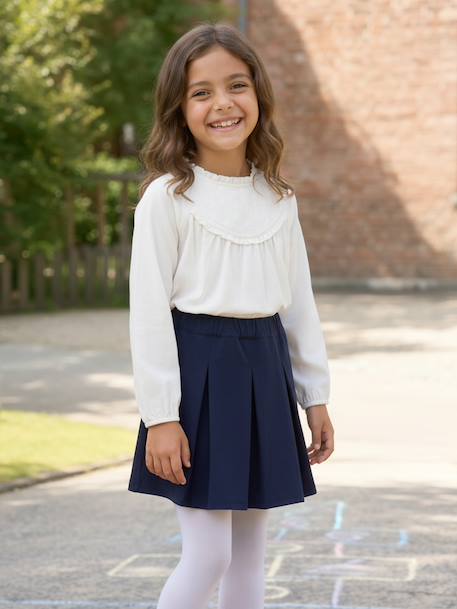 Top with Detail in Broderie Anglaise, for Girls ecru+GREEN DARK SOLID+mauve+navy blue+pale blue - vertbaudet enfant 