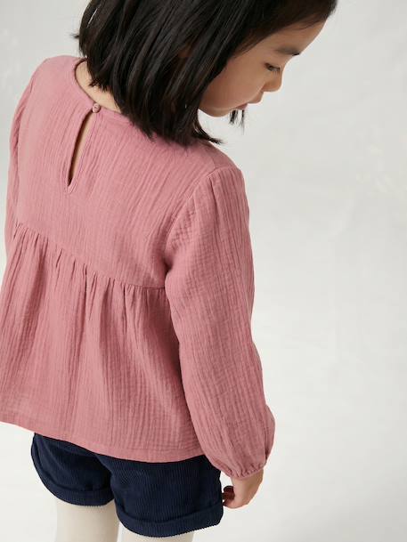 Long-sleeved blouse for girls blush+ecru - vertbaudet enfant 