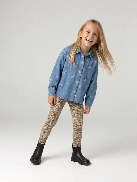 Embroidered Long-sleeved shirt for girls denim blue - vertbaudet enfant 