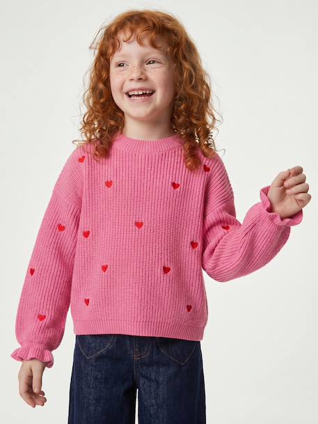 Pull fille manches longues col rond écru+marine+rose - vertbaudet enfant 