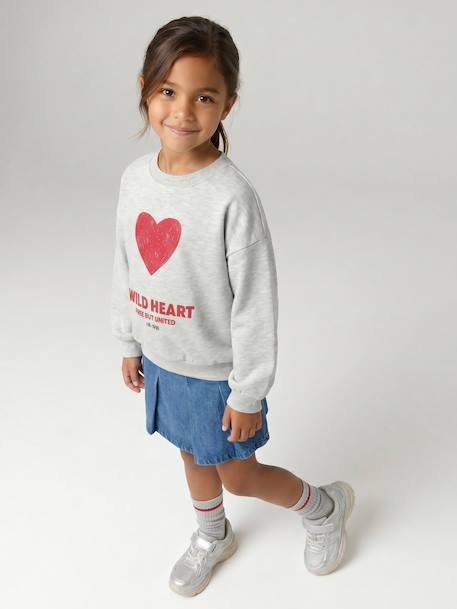 Crewneck sweatshirt with long sleeves for girls chambray blue+marl grey - vertbaudet enfant 