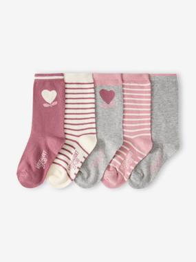 -Pack of 5 Pairs of Heart Socks for Girls