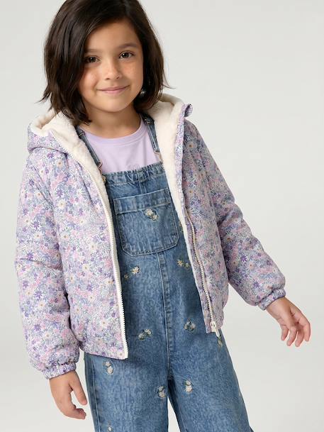Reversible Leopard/Sherpa Windcheater with Hood for Girls beige+vanilla - vertbaudet enfant 